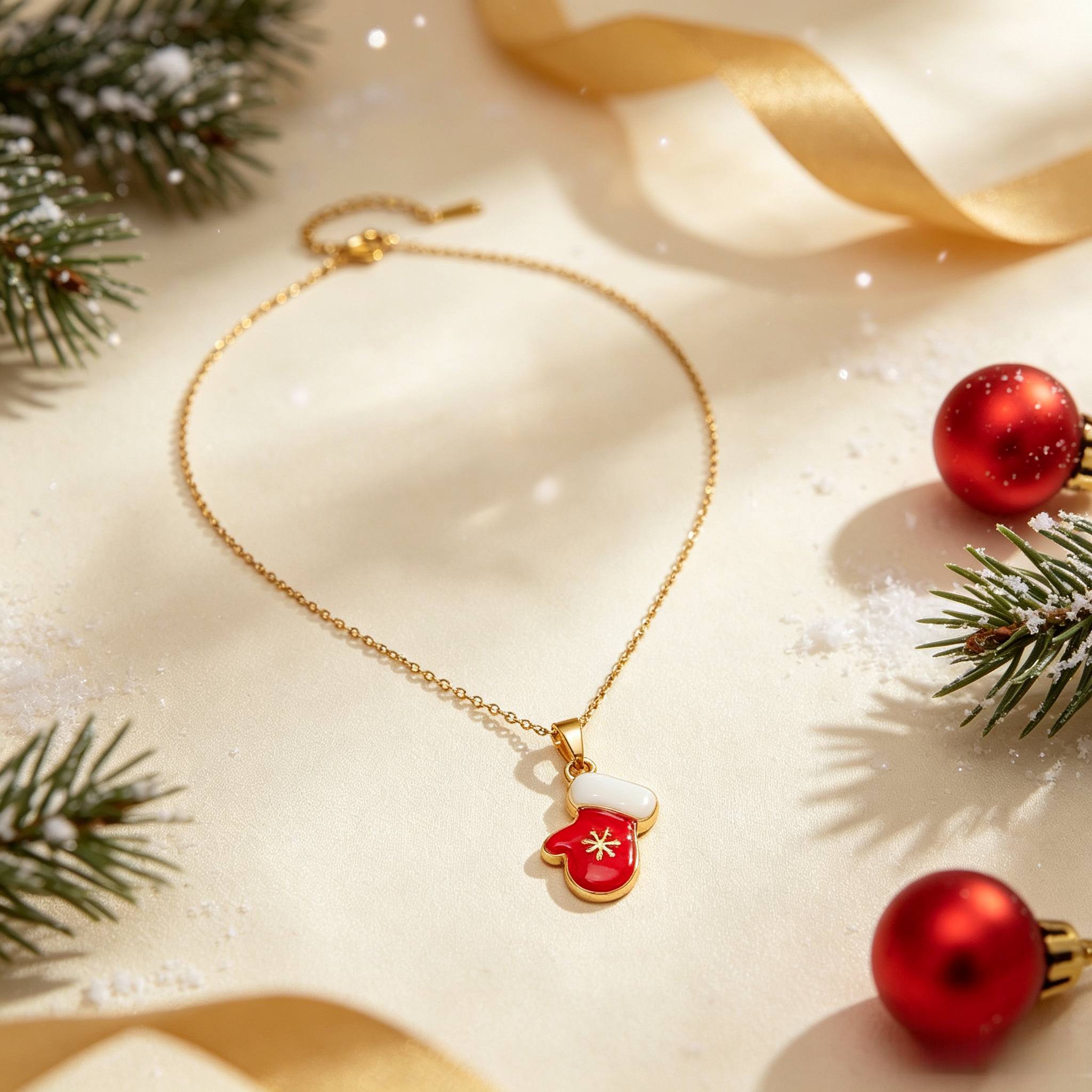Women's 18K Gold-Plated Red Glove Pendant Necklace